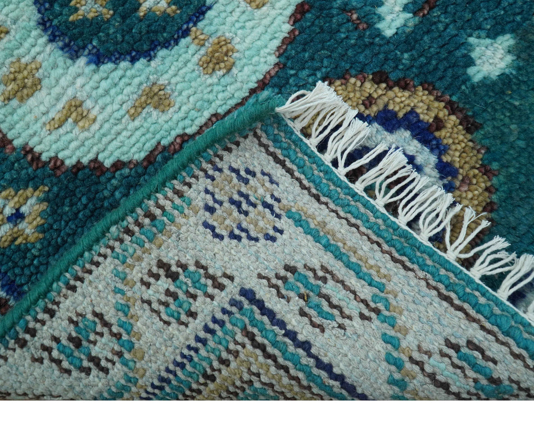 Hand knotted 2x3 Teal Traditional Khotan Design Wool Area Rug