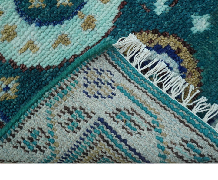 Hand knotted 2x3 Teal Traditional Khotan Design Wool Area Rug