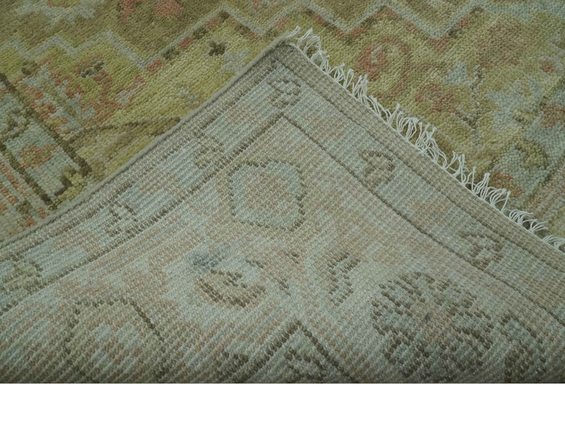 Custom Made Silver, Olive and Peach Hand Knotted Traditional wool area rug