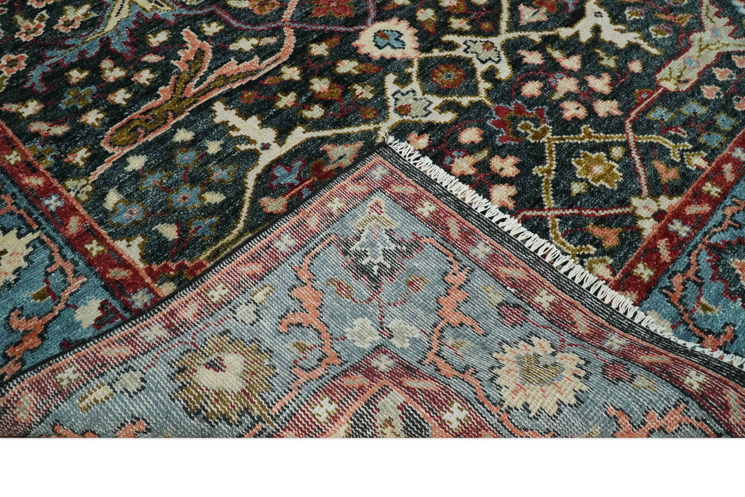 Black and Blue Hand Knotted Traditional Oushak Multi Size Wool Area Rug