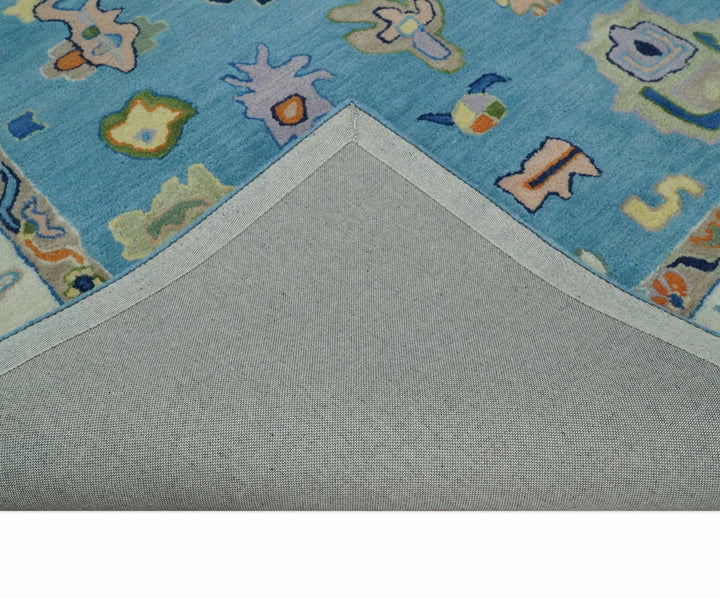 Quick Ship 5x8 Modern Oushak Blue And Ivory Hand Tufted Wool Rug