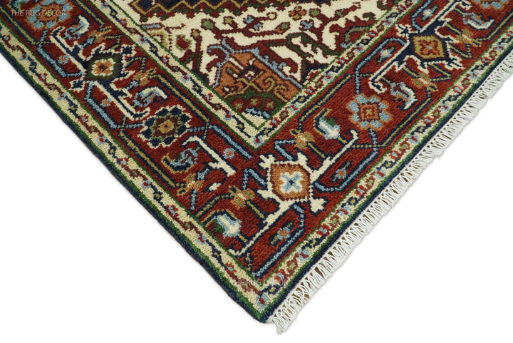 Sera Red And Blue Traditional Serapi Design Hand Knotted Wool Rug