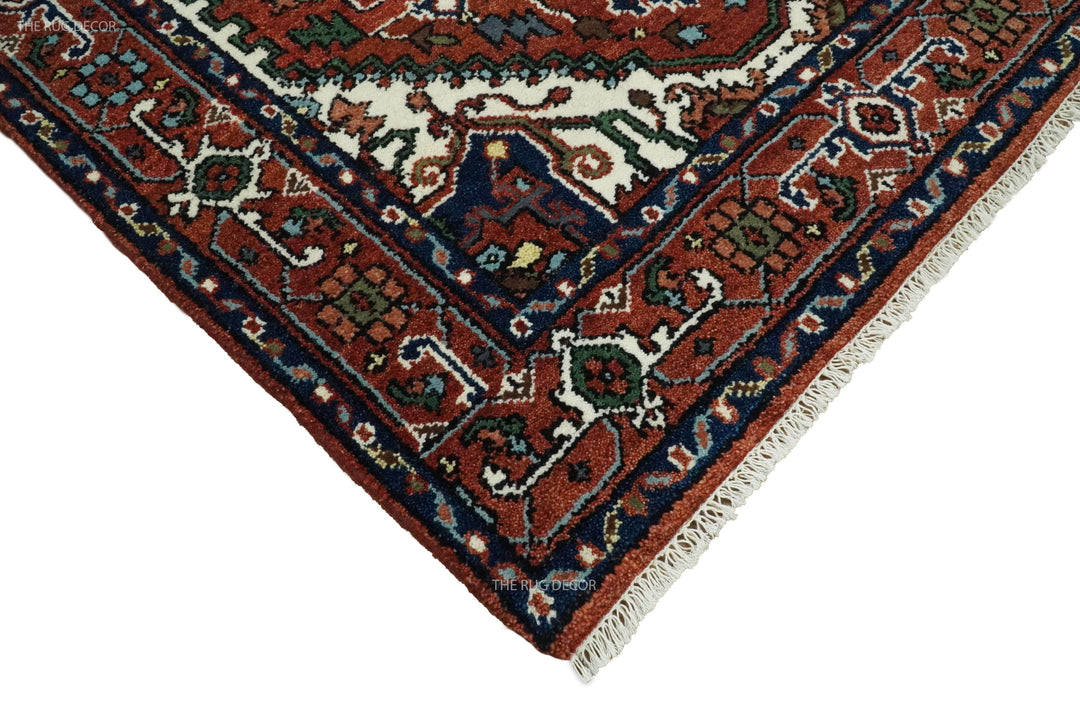 Sera Traditional Design Maroon And Blue Hand Knotted Wool Rug