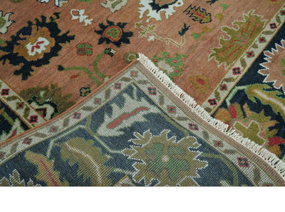 Peach, Blue and Green Traditional Oushak hand knotted 8x10 wool area rug