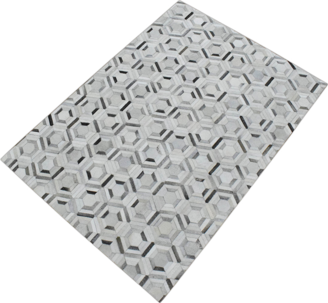 Ready to Ship Modern Ivory and Silver Handmade 8x10 Leather Rug