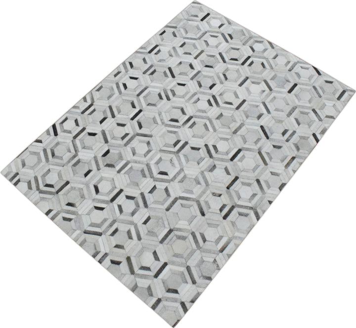 Ready to Ship Modern Ivory and Silver Handmade 8x10 Leather Rug