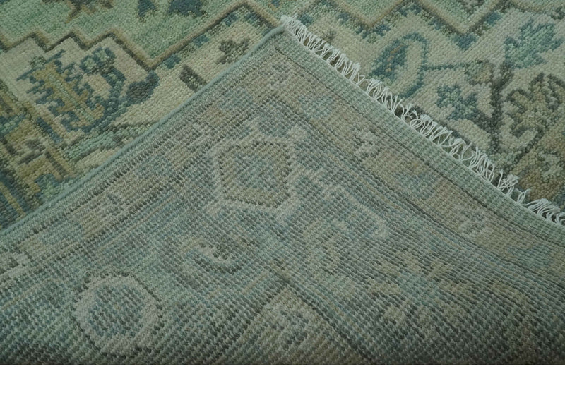 Custom Made Hand Knotted Green, Silver and Taupe Traditional Design wool rug