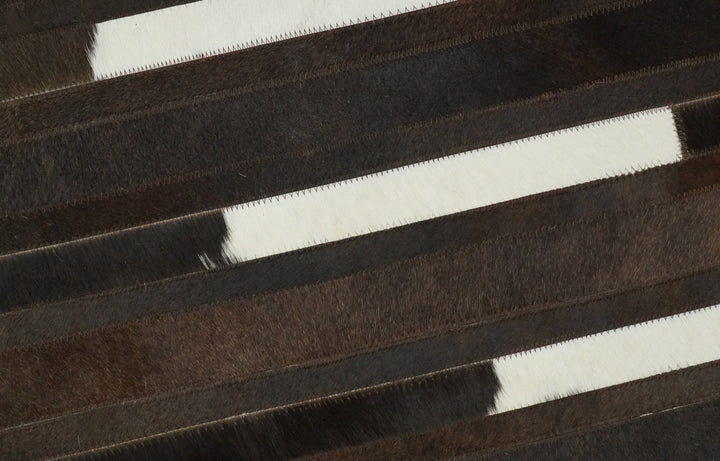 Quick Ship 2.6x8 Modern Stripe Brown And Ivory Handmade Leather Rug