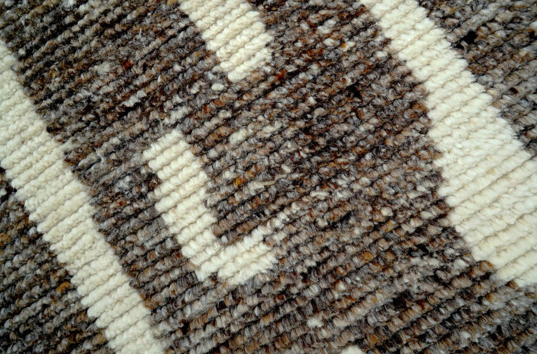 Custom Made Brown And Ivory Contemporary Hand Knotted Wool Area Rug