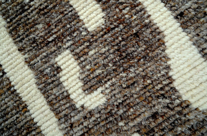 Custom Made Brown And Ivory Contemporary Hand Knotted Wool Area Rug