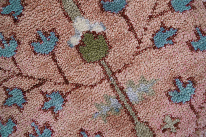 In stock 3x9 Tree of life Pink And Olive Hand Knotted Wool Rug