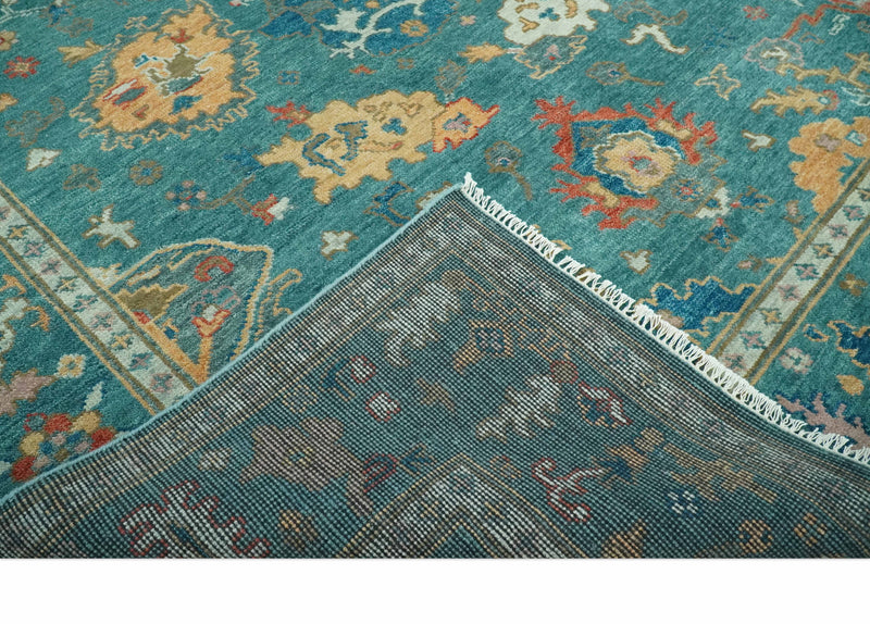 Hand Knotted Teal Traditional Oushak 8x10.4 wool area rug