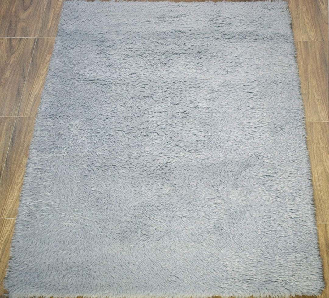 Quick Ship 5x8 Hand Woven Silver Modern Solid Design Wool Rug