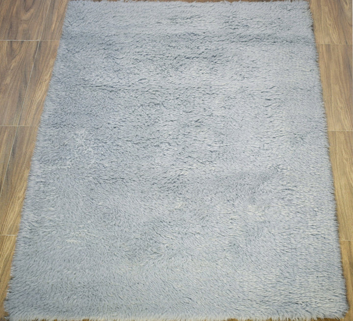 Quick Ship 5x8 Hand Woven Silver Modern Solid Design Wool Rug