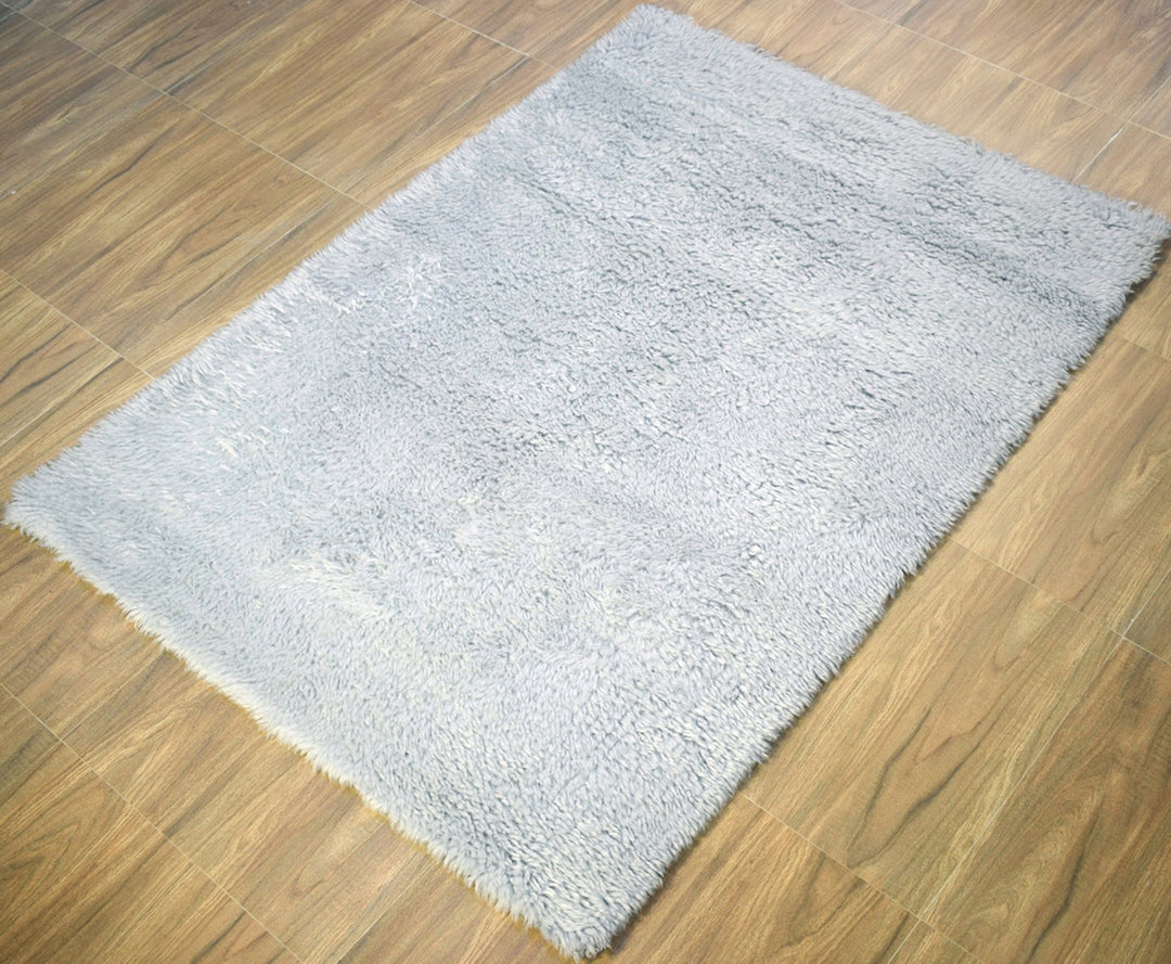 Quick Ship 5x8 Hand Woven Silver Modern Solid Design Wool Rug