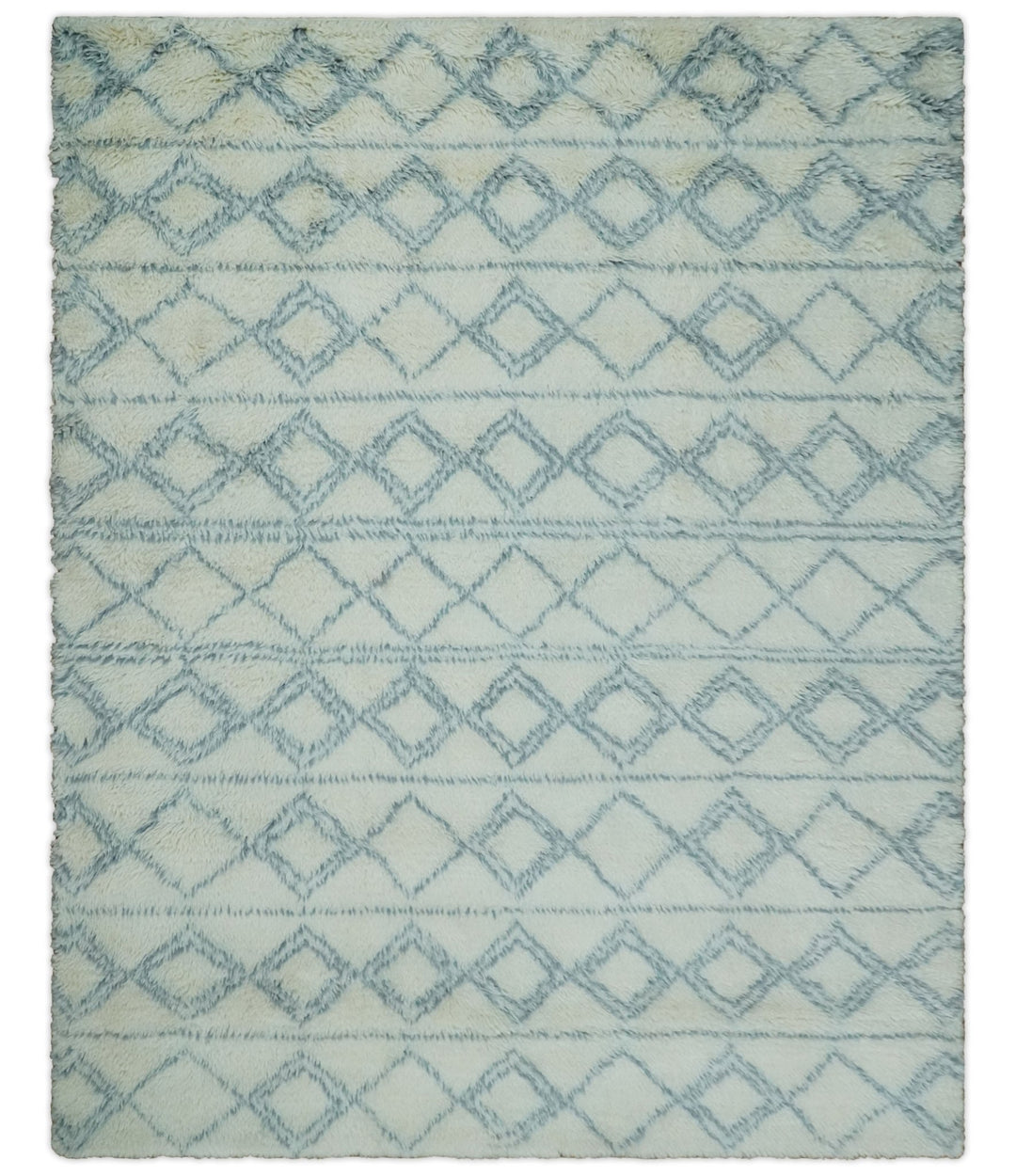 Ready to Ship 5x8 Modern Ivory and Blue Moroccan Wool Rug