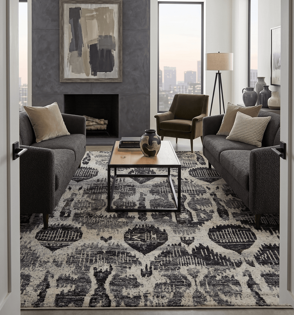 4x6 and 8x10 Hand Knotted Ivory, Charcoal and Brown Antique Persian Style Recycled Silk Area Rug - The Rug Decor