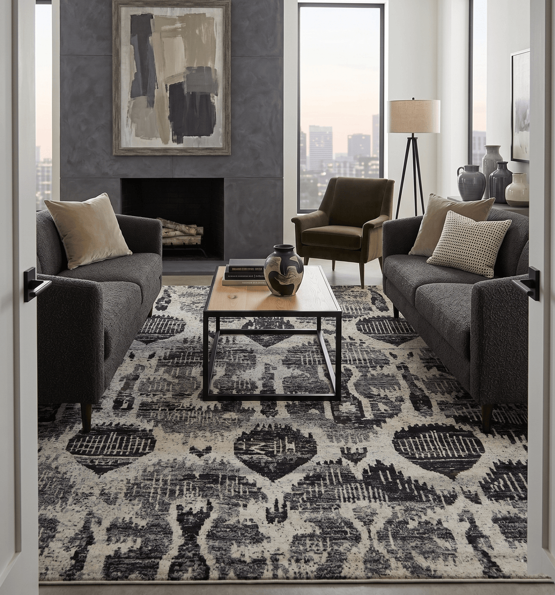 4x6 and 8x10 Hand Knotted Ivory, Charcoal and Brown Antique Persian Style Recycled Silk Area Rug - The Rug Decor