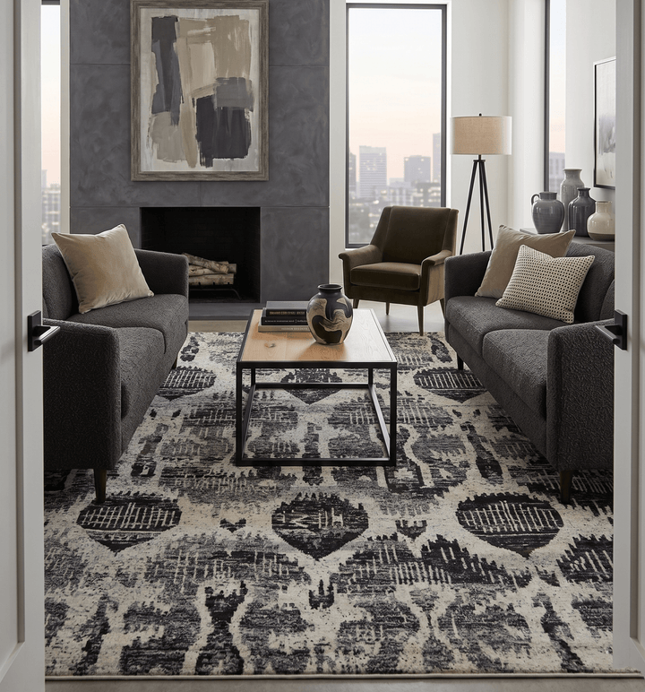 4x6 and 8x10 Hand Knotted Ivory, Charcoal and Brown Antique Persian Style Recycled Silk Area Rug - The Rug Decor