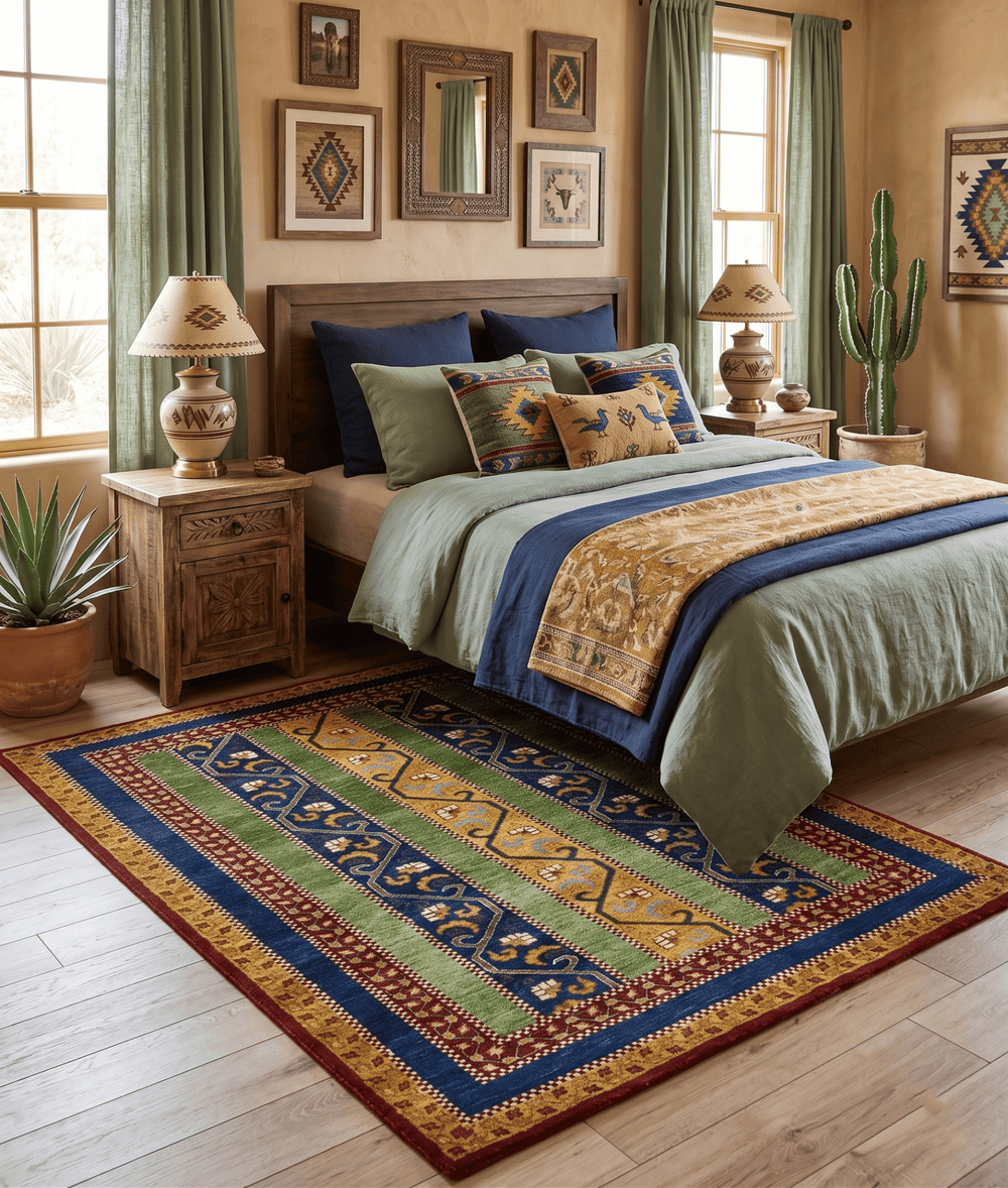 4x6 Green, Gold and Blue Striped Wool Hand Knotted Southwestern Lori Gabbeh Rug - The Rug Decor