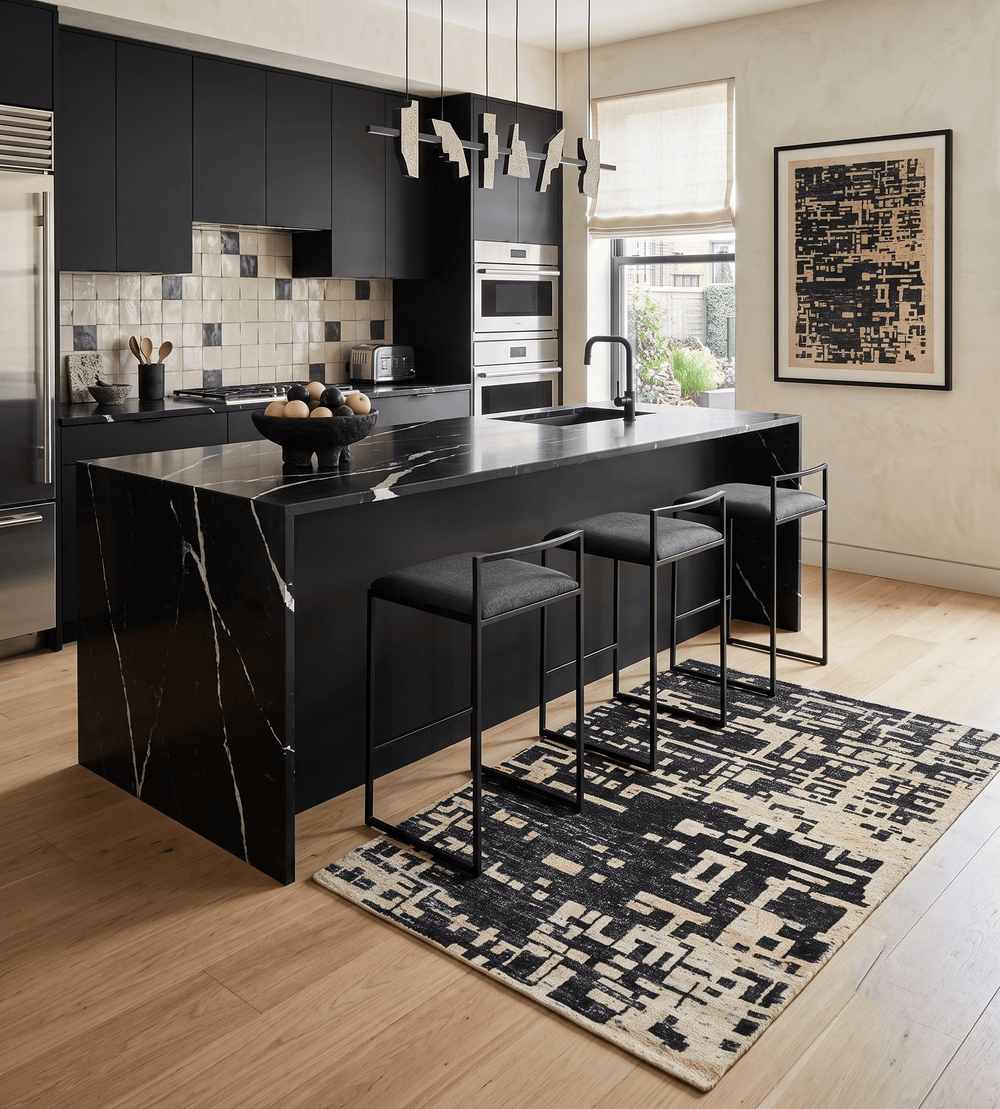4x6 Hand Knotted Beige and Black Modern Abstract Contemporary Recycled Silk Area Rug - The Rug Decor