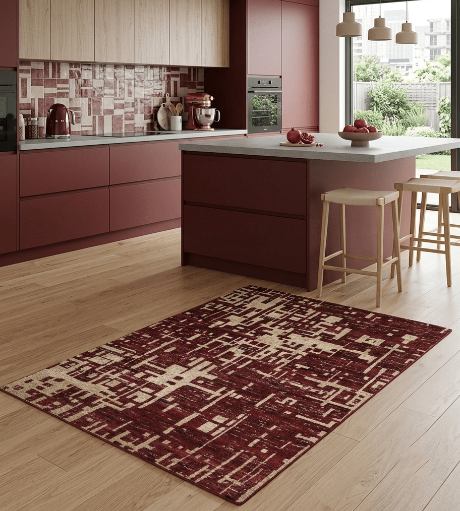 4x6 Hand Knotted Beige and Maroon Modern Abstract Recycled Silk Area Rug - The Rug Decor