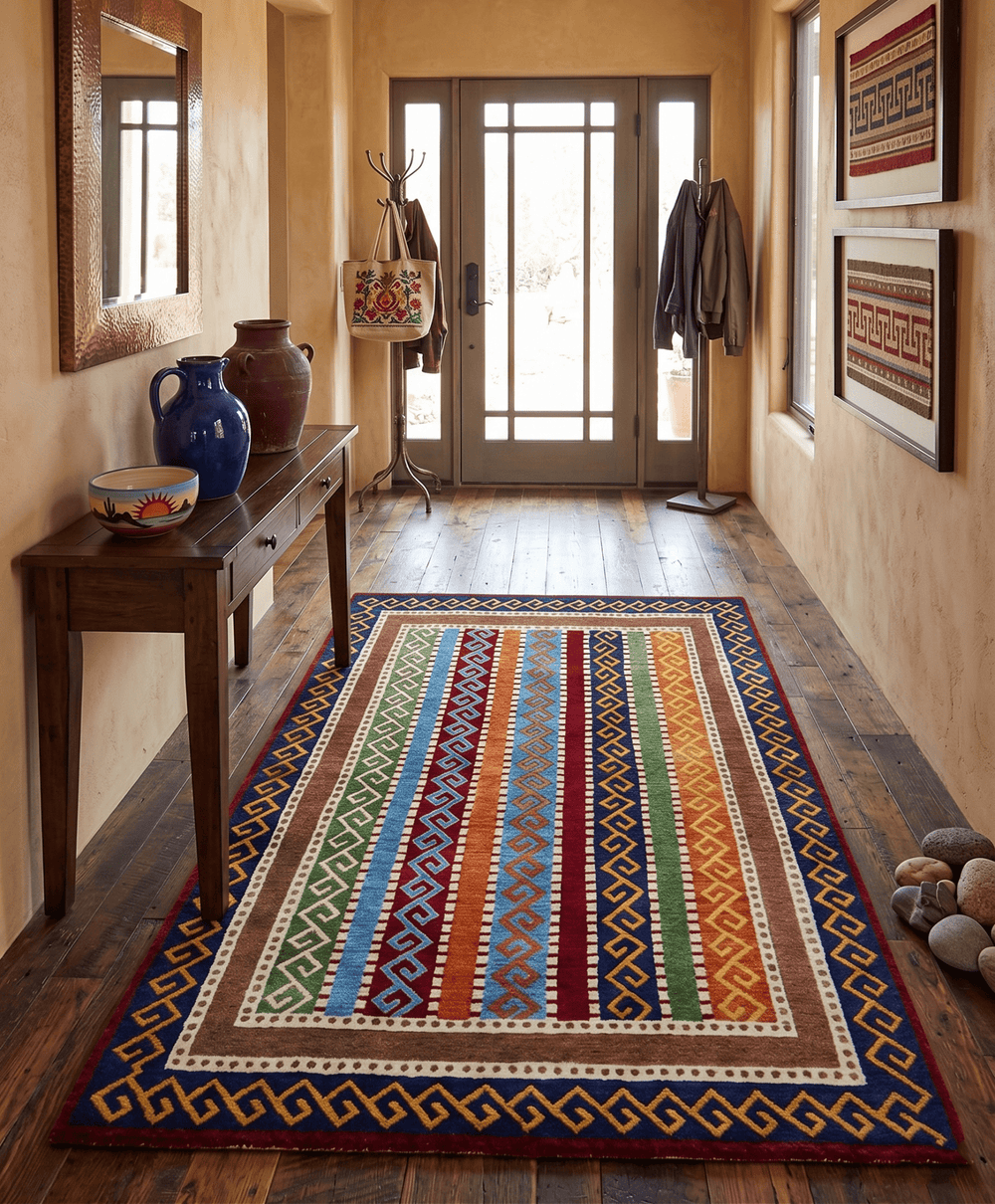 4x6 Multi Color Striped Wool Hand Woven Southwestern Gabbeh Rug - The Rug Decor
