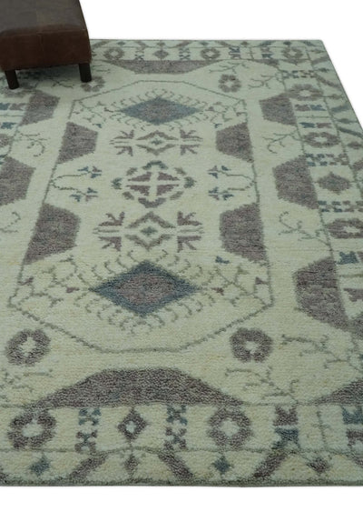 5.6x7.6 Ivory and Brown Traditional Hand Knotted wool Area Rug - The Rug Decor