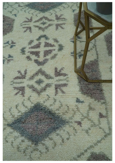 5.6x7.6 Ivory and Brown Traditional Hand Knotted wool Area Rug - The Rug Decor