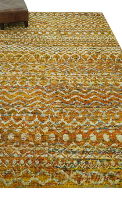 5.6x8.6 Hand Knotted Gold, Ivory and Rust Southwestern Tribal Trellis wool Area Rug - The Rug Decor