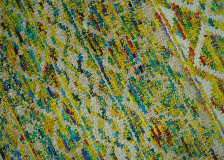 5.6x8.6 Hand Knotted Mustard, Teal and Ivory Southwestern Tribal Trellis wool Rug - The Rug Decor