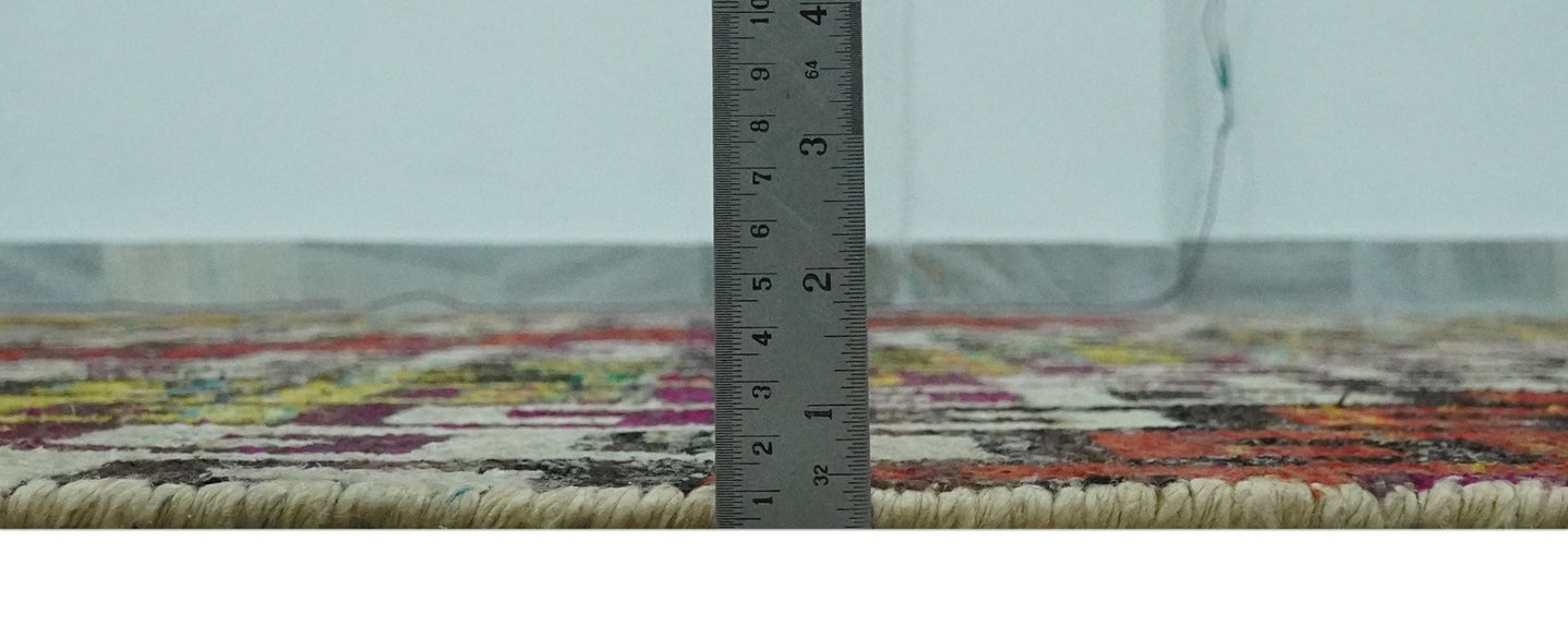 5.6x8.6 Ivory, Rust, Black and Mustard Greek key design Hand Knotted wool area rug - The Rug Decor