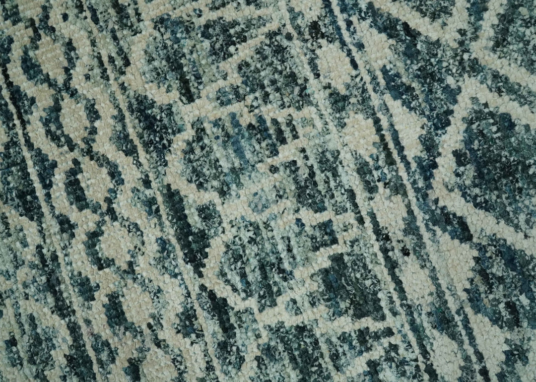 5.6x8.6 Teal Green and Beige Hand Knotted Southwestern Tribal Trellis wool Area Rug - The Rug Decor