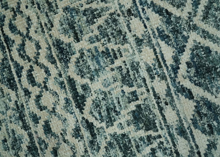 5.6x8.6 Teal Green and Beige Hand Knotted Southwestern Tribal Trellis wool Area Rug - The Rug Decor