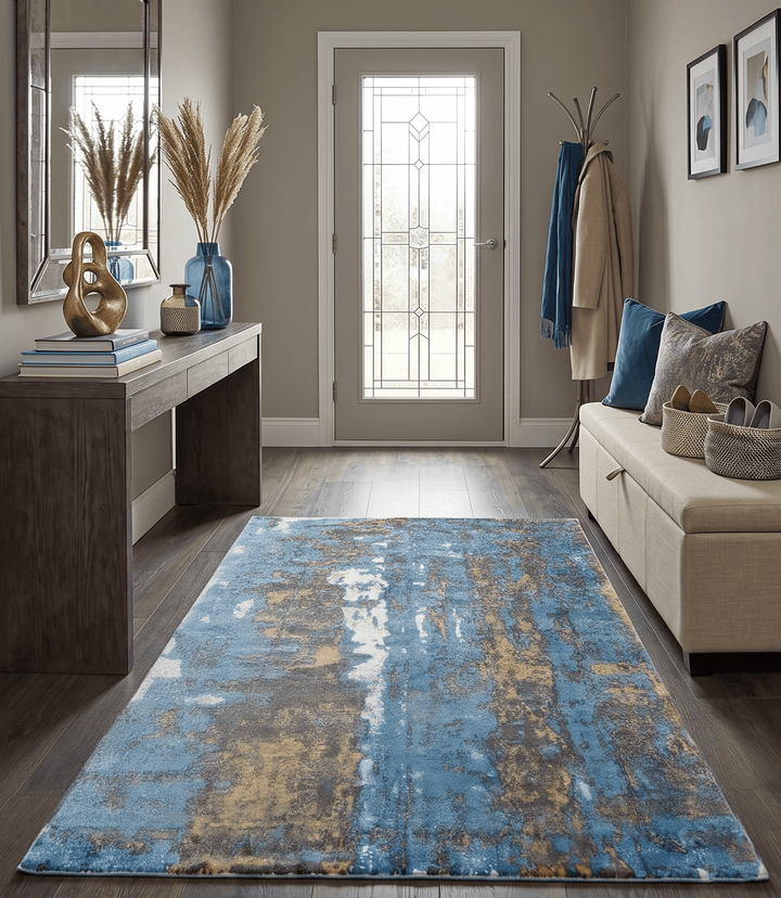 5.8x7.11 Modern Abstract Blue and Brown Rug made with Art Silk - The Rug Decor