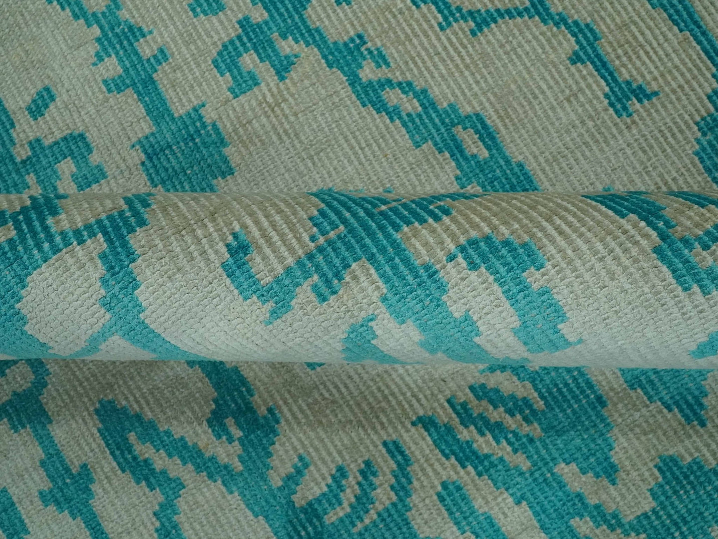 5.8x8 Teal and Beige Hand Knotted Traditional large Design viscoseArea Rug - The Rug Decor