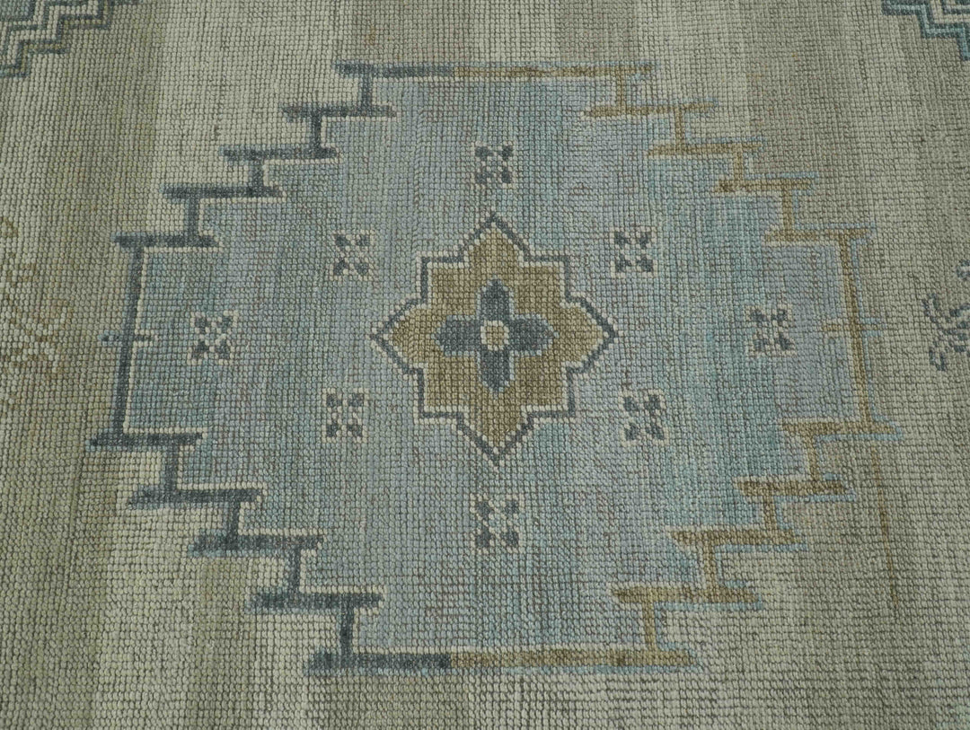 Traditional Medallion Design Blue and Beige Hand Knotted Wool Rug Custom Made