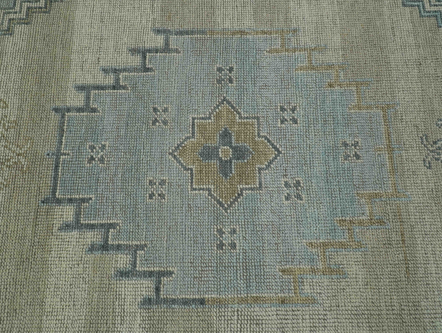 Traditional Medallion Design Blue and Beige Hand Knotted Wool Rug Custom Made