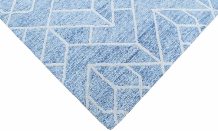Quick Ship Modern Contemporary Blue And White Hand Tufted 5x8 Wool Rug