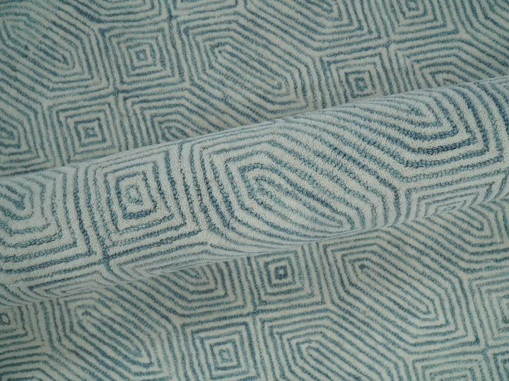 Quick Ship Teal And Ivory Modern Contemporary Hand Tufted 5x8 Wool Rug