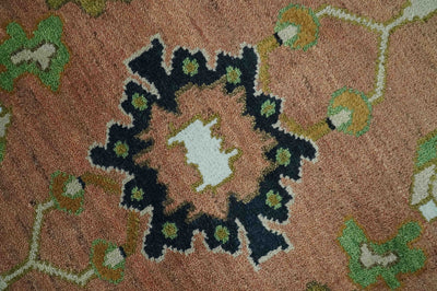 Peach, Blue and Green Traditional Oushak hand knotted 8x10 wool area rug