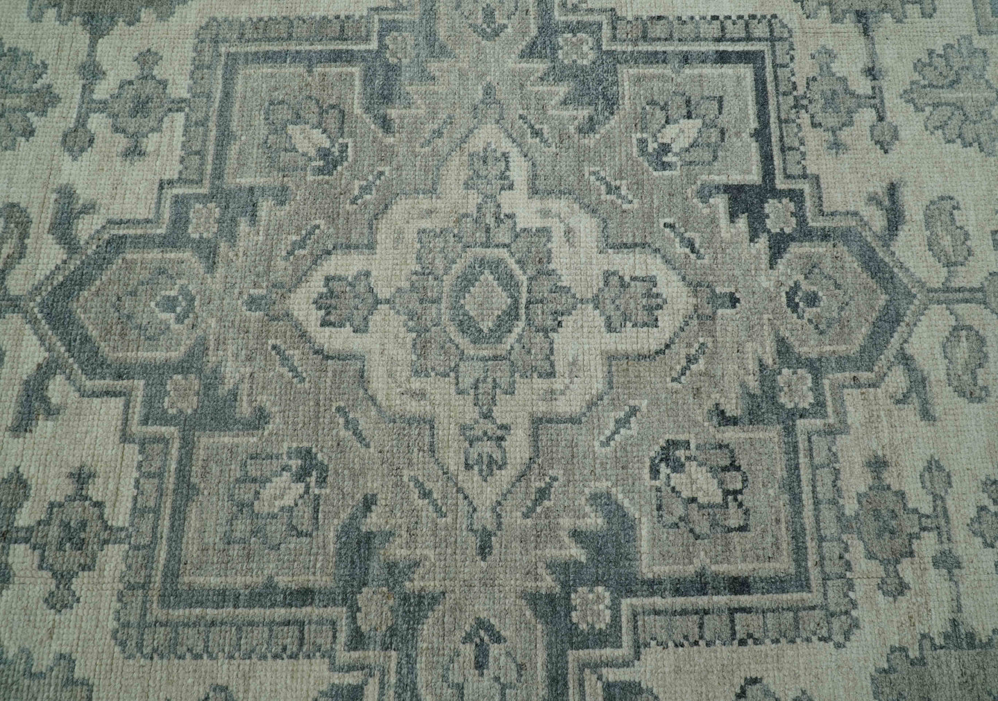 Gray And Beige Turkish Design Hand Knotted Custom Made Wool And Linen Rug