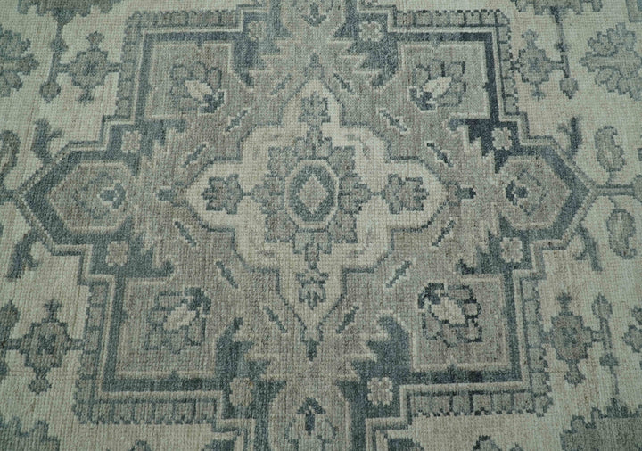 Gray And Beige Turkish Design Hand Knotted Custom Made Wool And Linen Rug