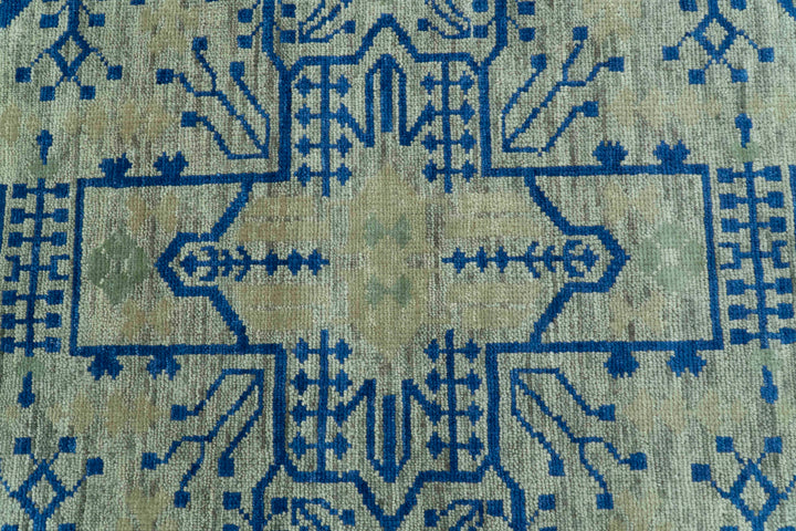 Blue And Beige Modern Design Hand Knotted Custom Made Wool Area Rug
