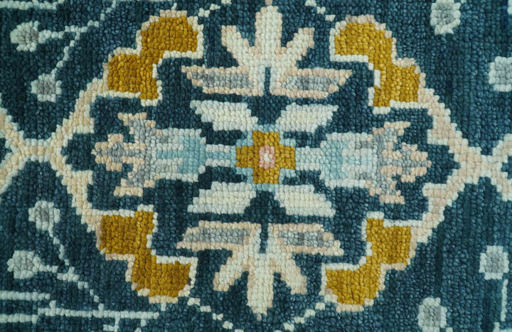 Custom Made Traditional Donegal Design Blue Hand Knotted wool area rug