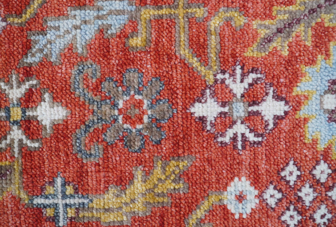 Traditional Turkish Design Rust And Blue Hand Knotted Wool Rug
