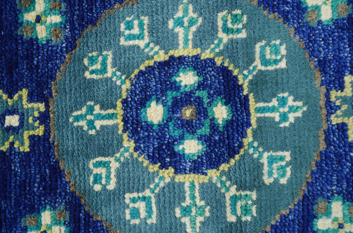 In Stock Khotan Design Blue And Beige Hand Knotted 4x6 Wool Rug