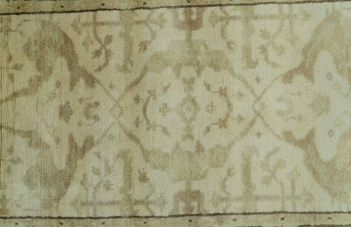 Beige And Brown Traditional Oushak Design Hand Knotted 3x5 Wool Area Rug