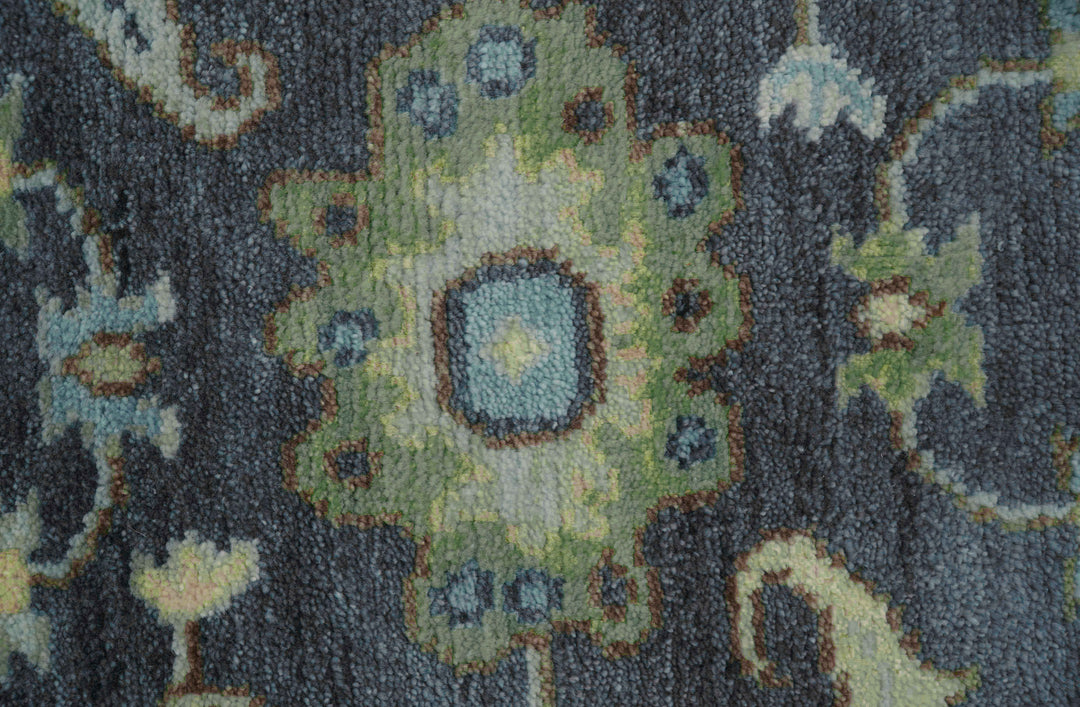 Quick Ship Small 5x5 Traditional Oushak Blue And Beige Hand Knotted Wool Rug