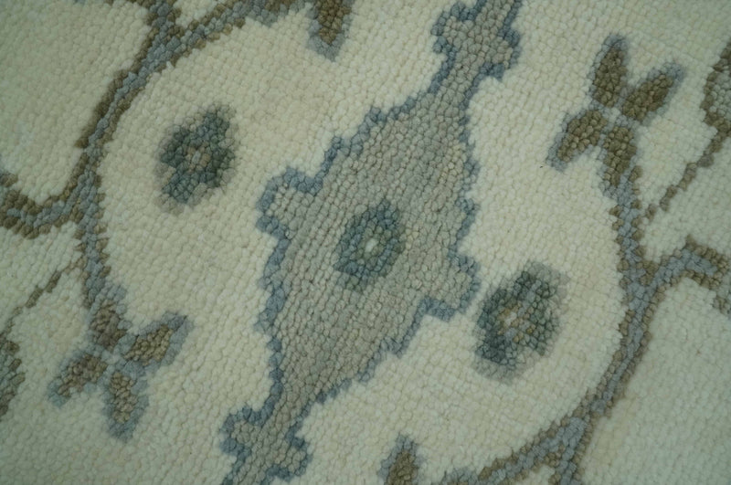 Custom Made Ivory, Gray and Olive Hand Knotted Oriental Oushak Wool area rug